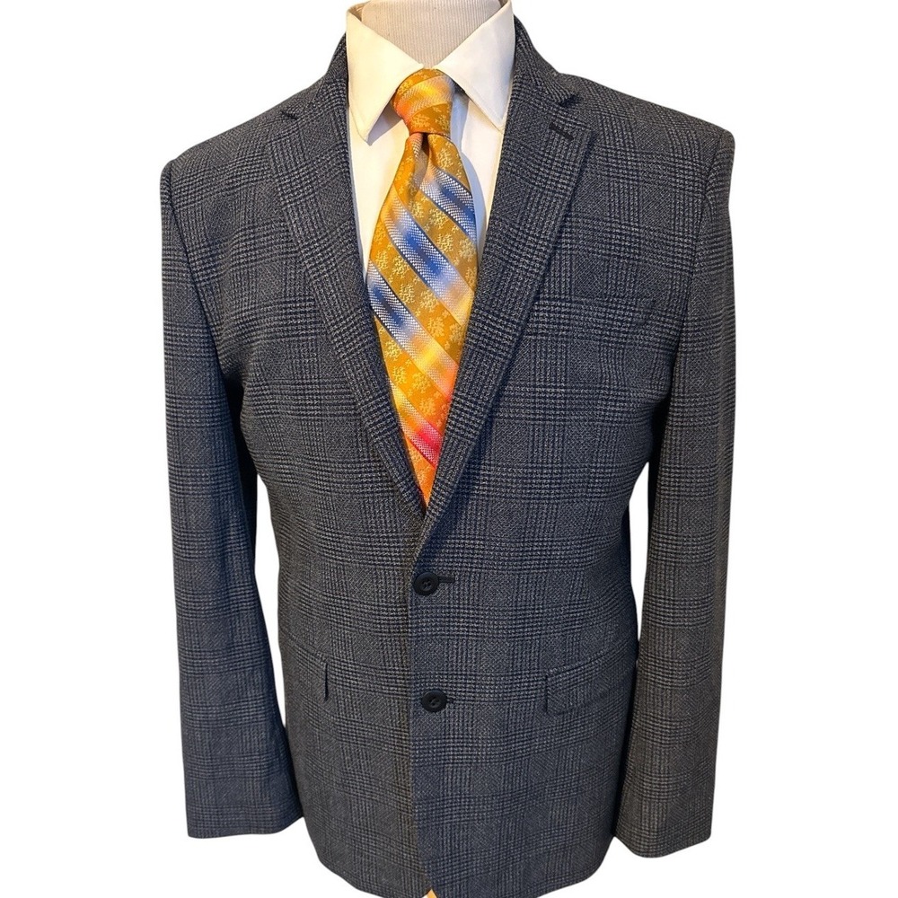 EXPRESS Blue Glen Plaid Sz 40R Slim Fit Blazer Jacket Stretch Sport Coat
